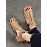 Women Summer Solid Leather Open-toe Flat Shoes BN1011