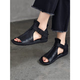 Women Summer Solid Leather Open-toe Flat Shoes BN1011