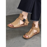 Women Summer Solid Leather Open-toe Flat Shoes BN1011