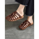 Women Summer Solid Leather Spliced Flat Slippers BN1002