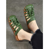 Women Summer Solid Leather Spliced Flat Slippers BN1002