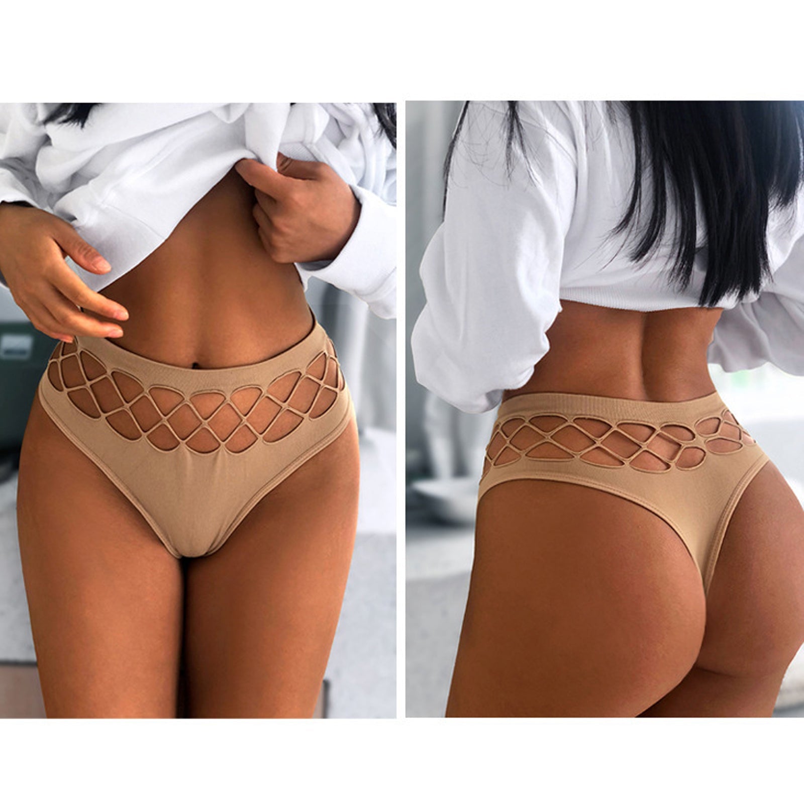 2 Pack Thong Panty Criss-cross Seamless High Waist Hipster Panties