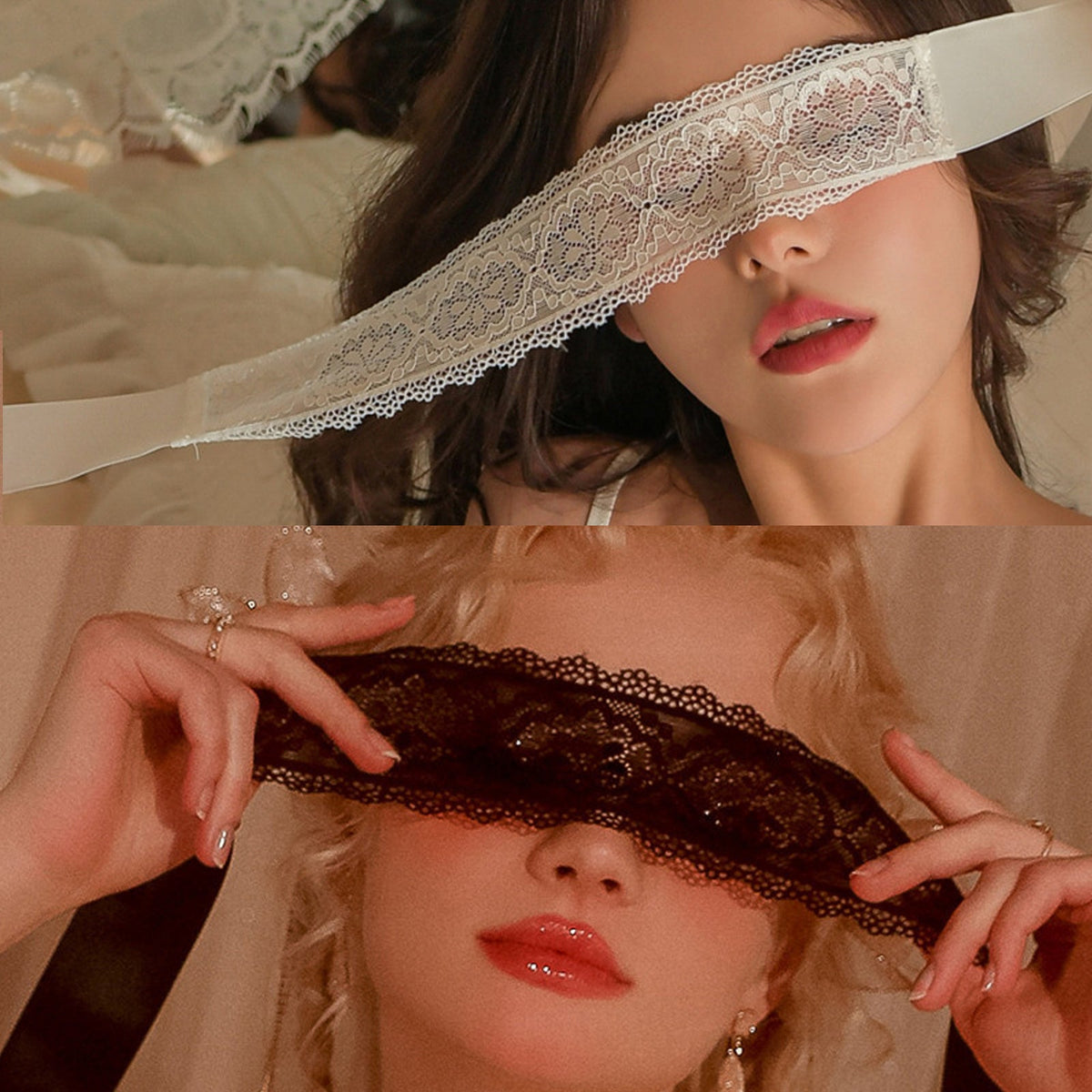 2 Piece Lace Blindfold Eye Mask Role Play Accessions with Ribbon Ties