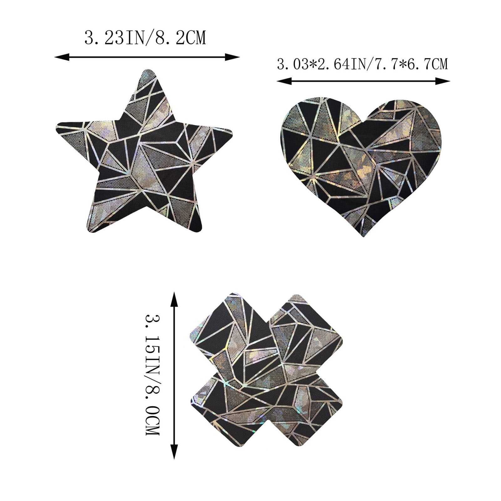 3 Pack Black Reflective Pasties Geometric Nippe Covers Pasties
