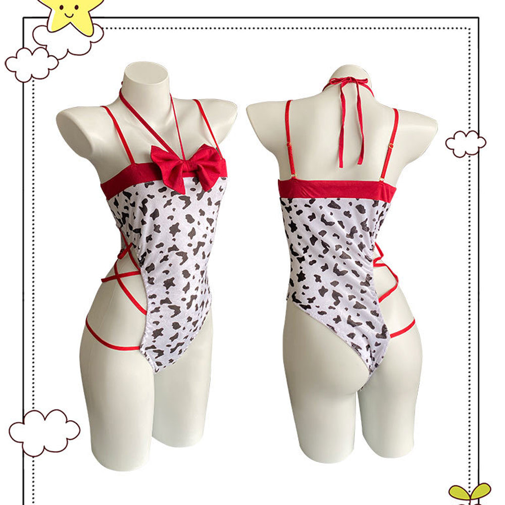 Anime Cow Costume Kawaii Cow Print Cosplay Outfit High Cut Onepiece Bodysuit