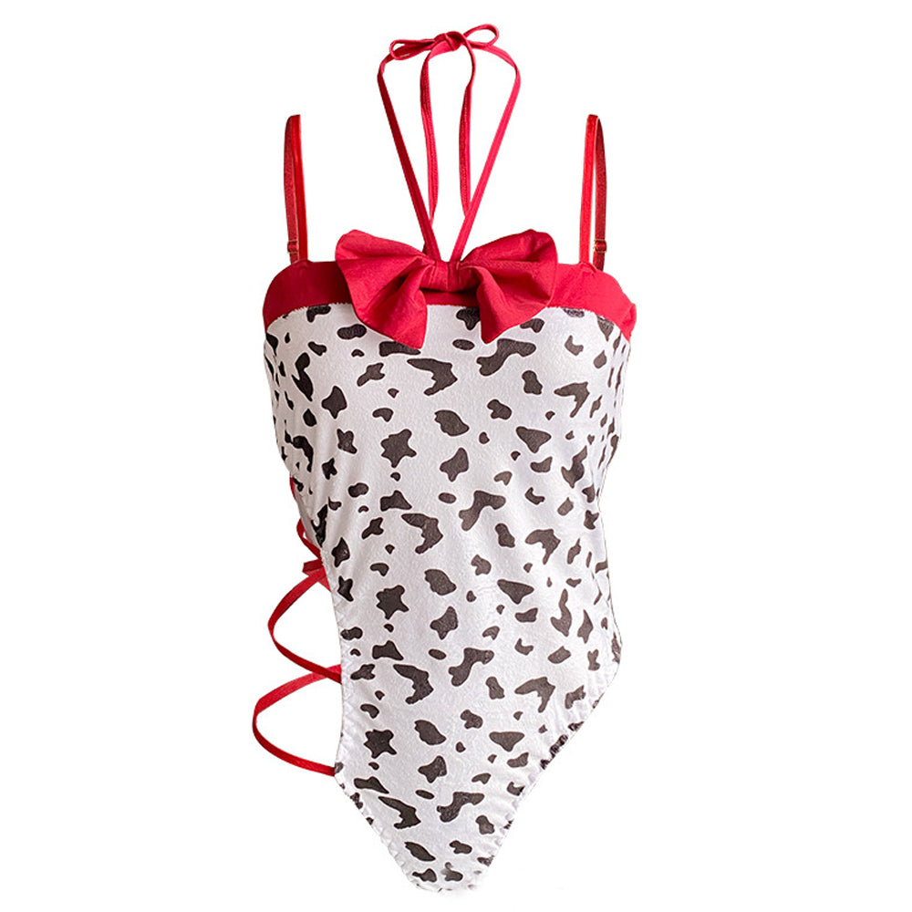 Anime Cow Costume Kawaii Cow Print Cosplay Outfit High Cut Onepiece Bodysuit