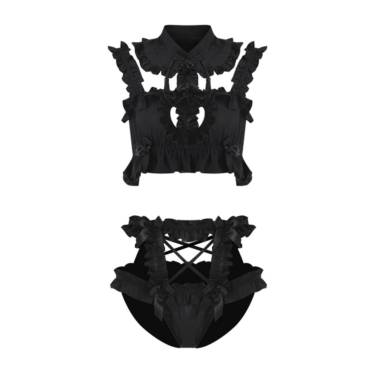 Cosplay Lingerie Set Kawaii Anime Lolita Underwear Ruffle Heart Hollow Out Costume