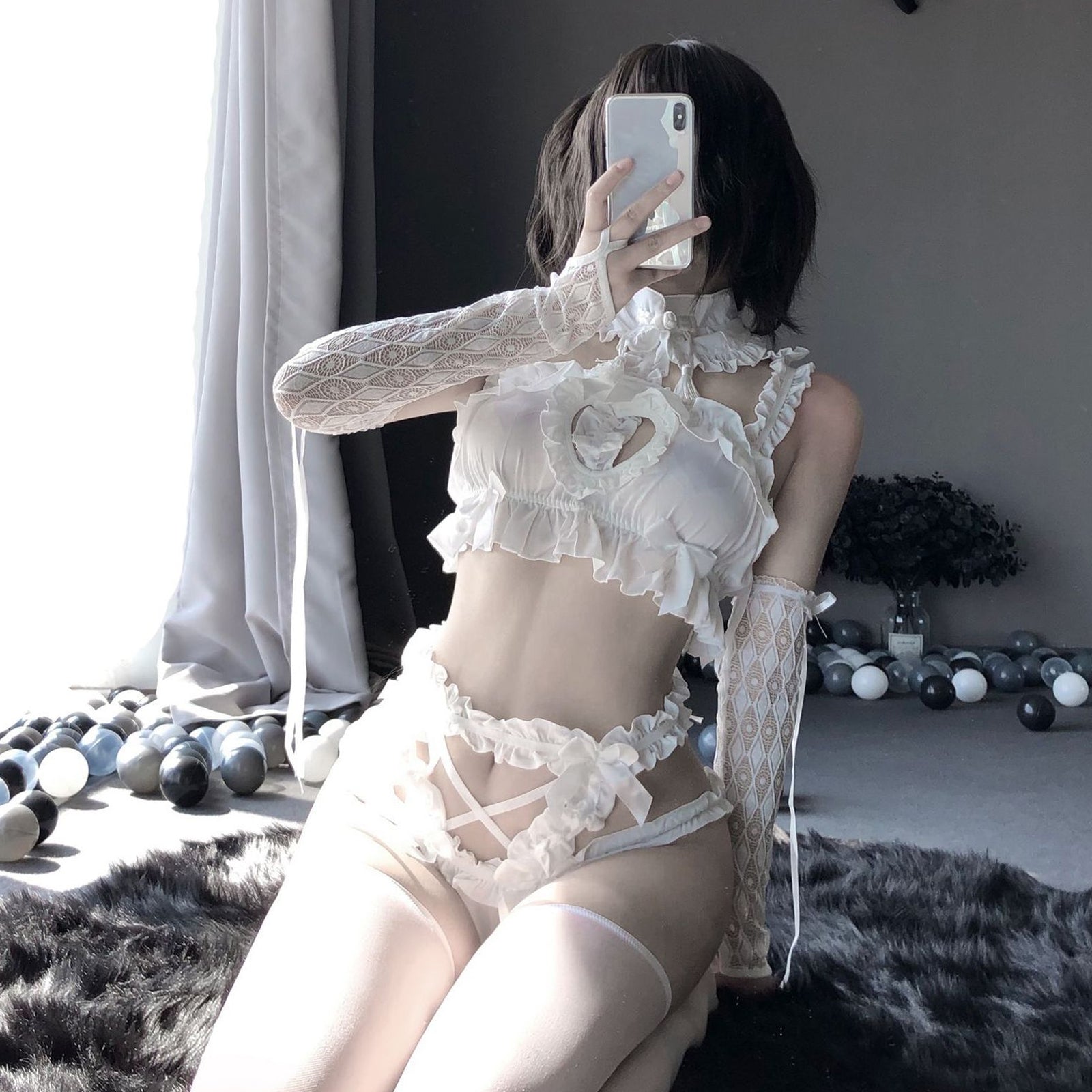 Cosplay Lingerie Set Kawaii Anime Lolita Underwear Ruffle Heart Hollow Out Costume