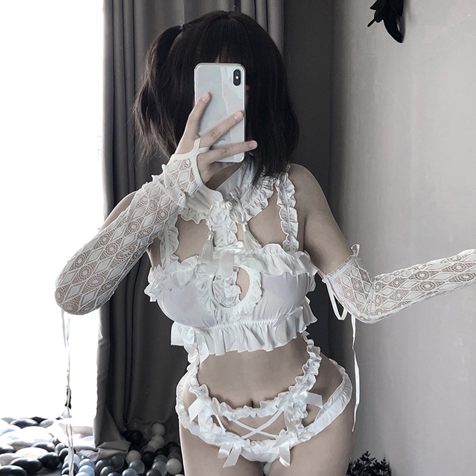 Cosplay Lingerie Set Kawaii Anime Lolita Underwear Ruffle Heart Hollow Out Costume