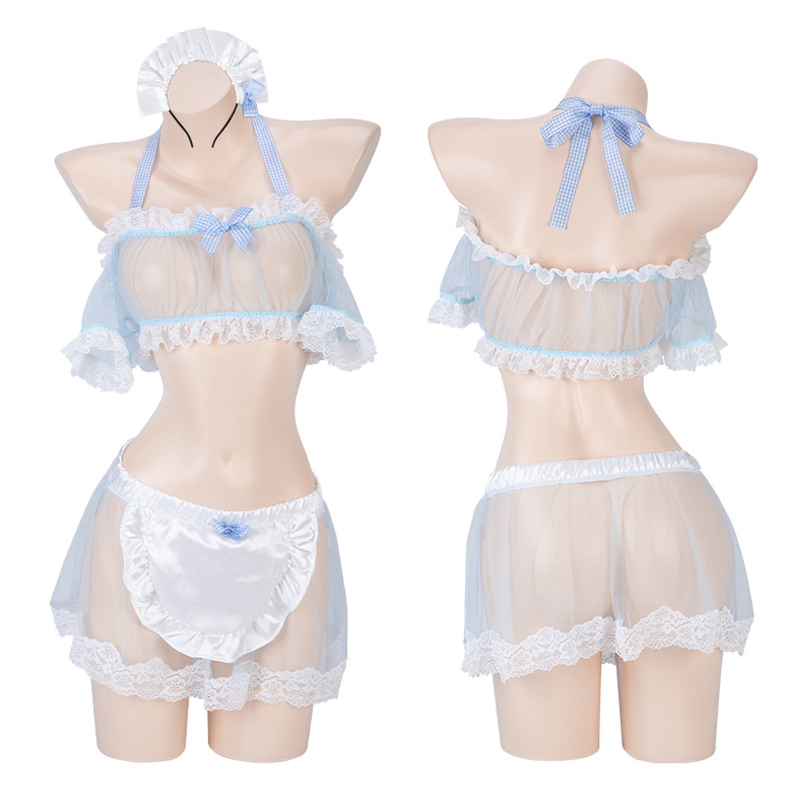 Maid Lingerie Set Sheer Exotic Maid Costume 3 Pieces Role Play Apron Set
