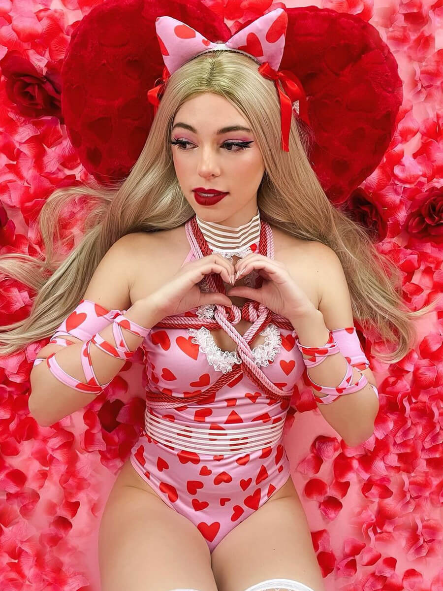 Anime Neko Cat Lingerie Set Cutout Kitten Cosplay Costume Halter Neck Heart Print Bodysuit