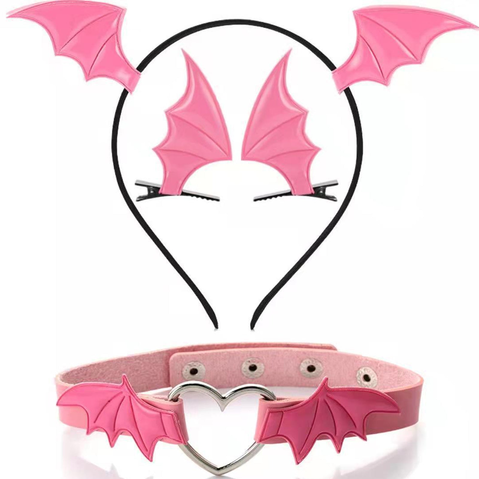 Bat Wings Headband Hair Clips and Choker for Women 3 Piece Devil Cosplay Accessories