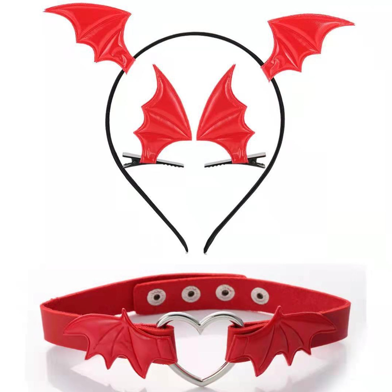 Bat Wings Headband Hair Clips and Choker for Women 3 Piece Devil Cosplay Accessories