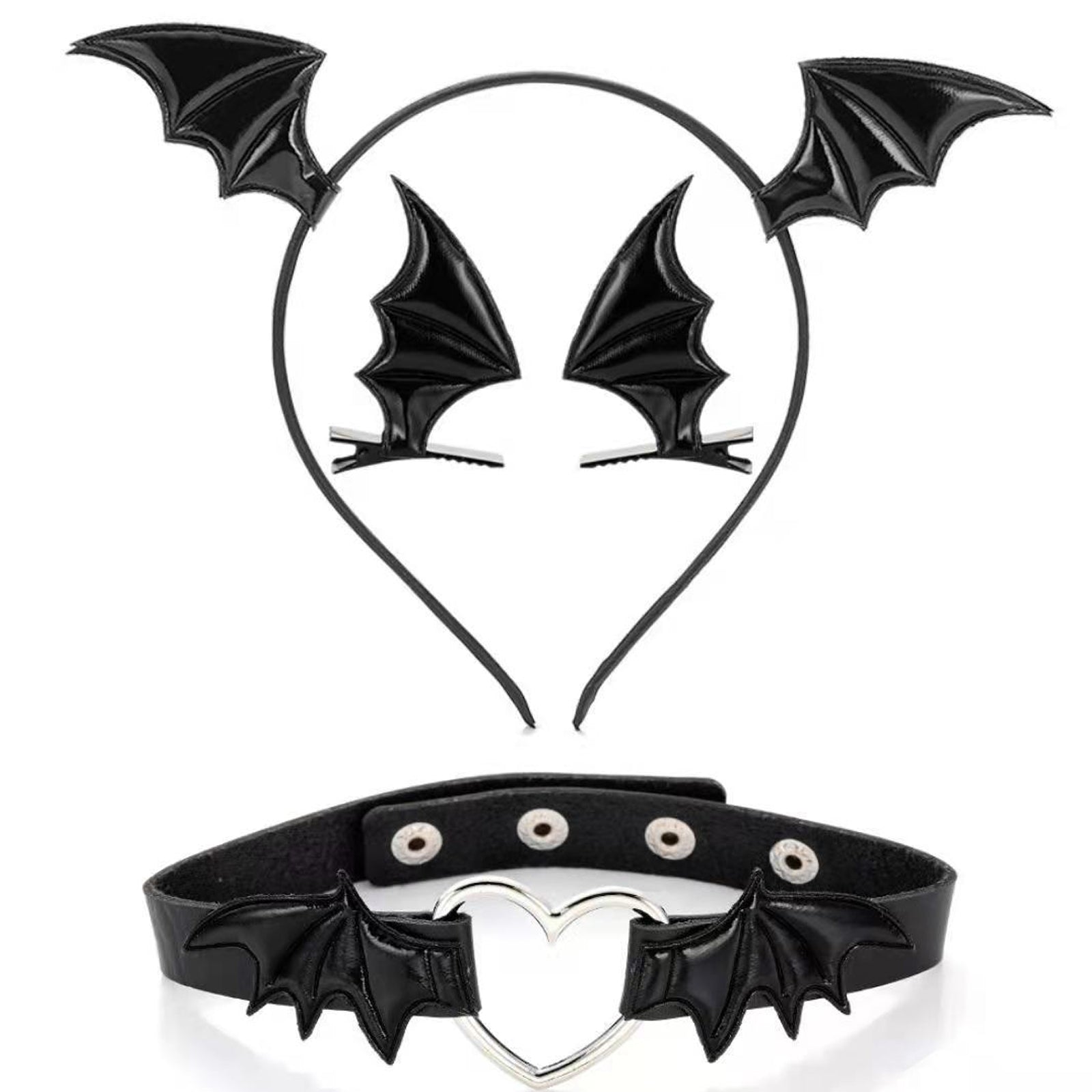 Bat Wings Headband Hair Clips and Choker for Women 3 Piece Devil Cosplay Accessories