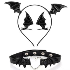 Bat Wings Headband Hair Clips and Choker for Women 3 Piece Devil Cosplay Accessories