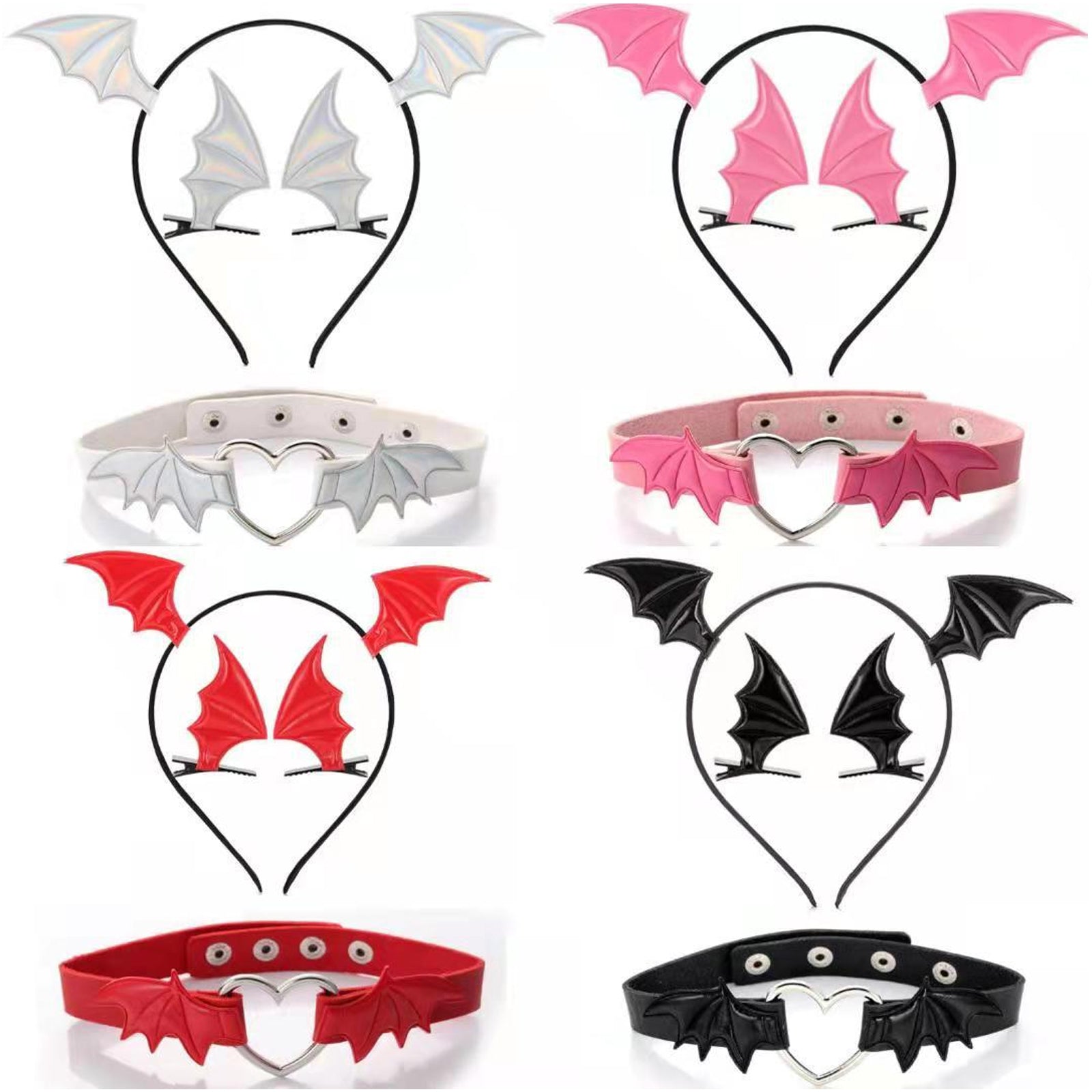 Bat Wings Headband Hair Clips and Choker for Women 3 Piece Devil Cosplay Accessories