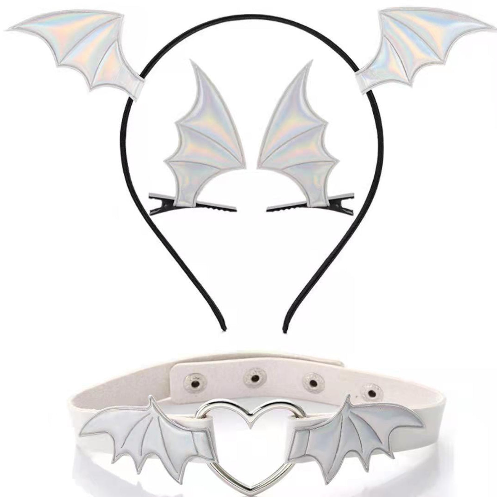 Bat Wings Headband Hair Clips and Choker for Women 3 Piece Devil Cosplay Accessories