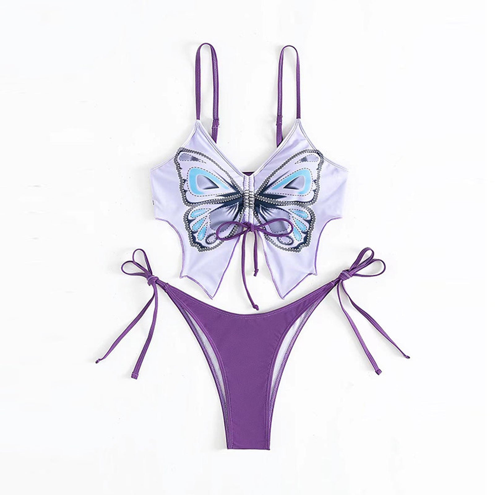Butterfly Bikini Set 2 Piece Drawstring Bikini Top and String Bikini Bottom