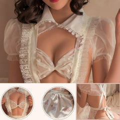 Cat Maid Outfit See Through Maid Cosplay Lingerie Short Sleeve Shrug Suspenders Apron Skirt