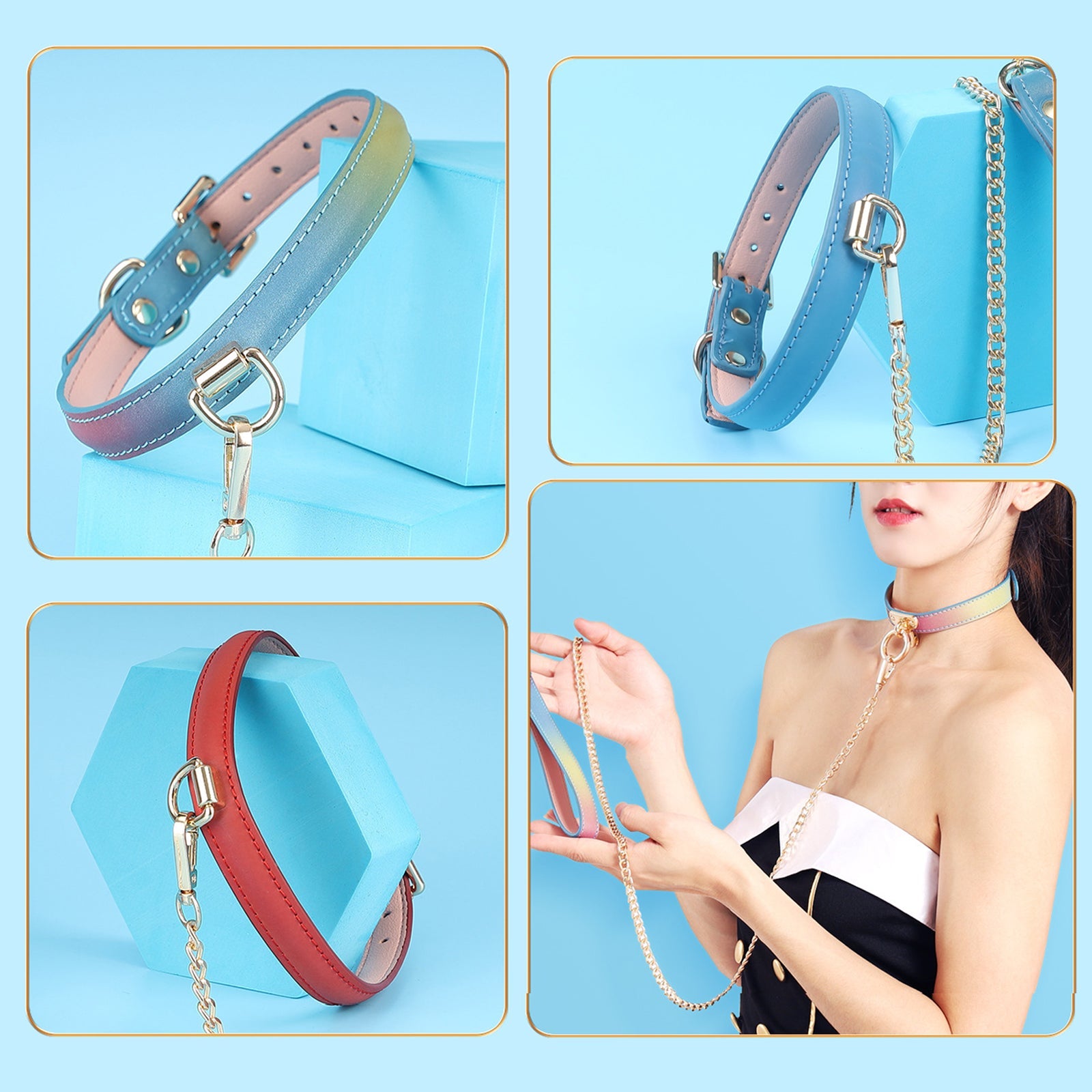 Chain Choker Leash Reflective Leather Gothic Necklace Nightclub Leash Belts Neck Accessories