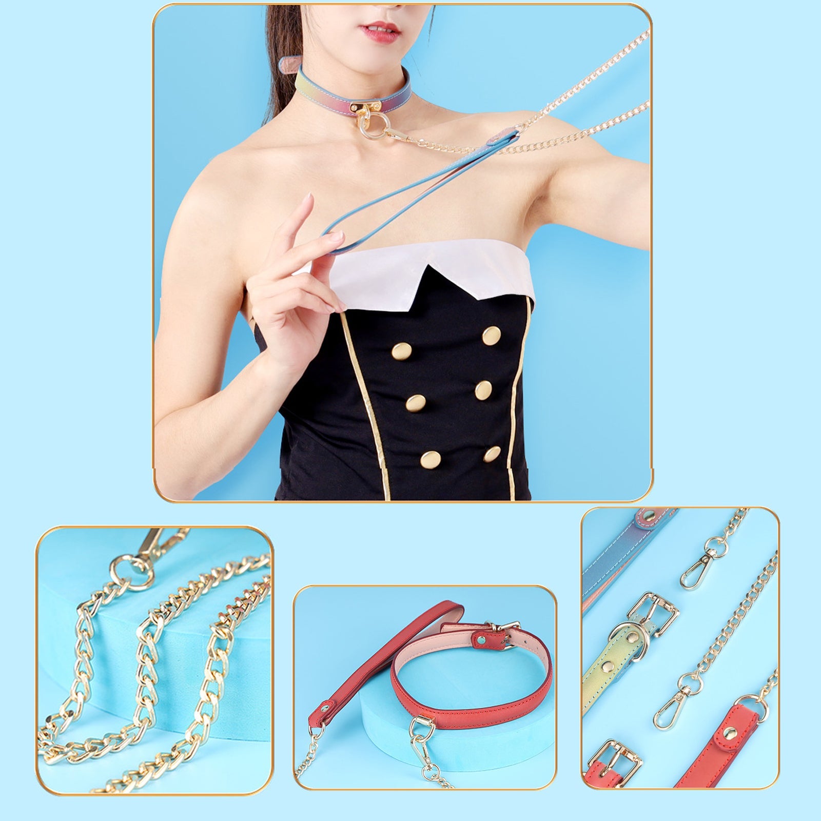 Chain Choker Leash Reflective Leather Gothic Necklace Nightclub Leash Belts Neck Accessories