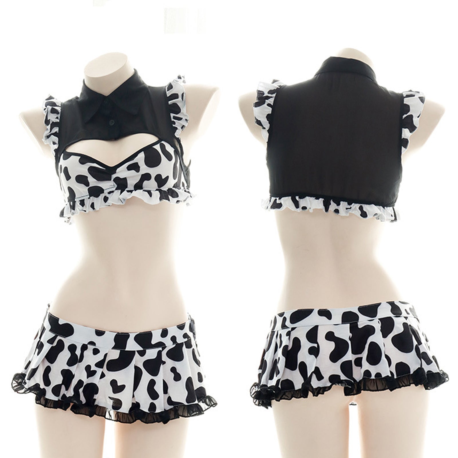 Cute Cow Outfits 2 Piece Cow Print Lingerie Set Anime Cosplay Costumes