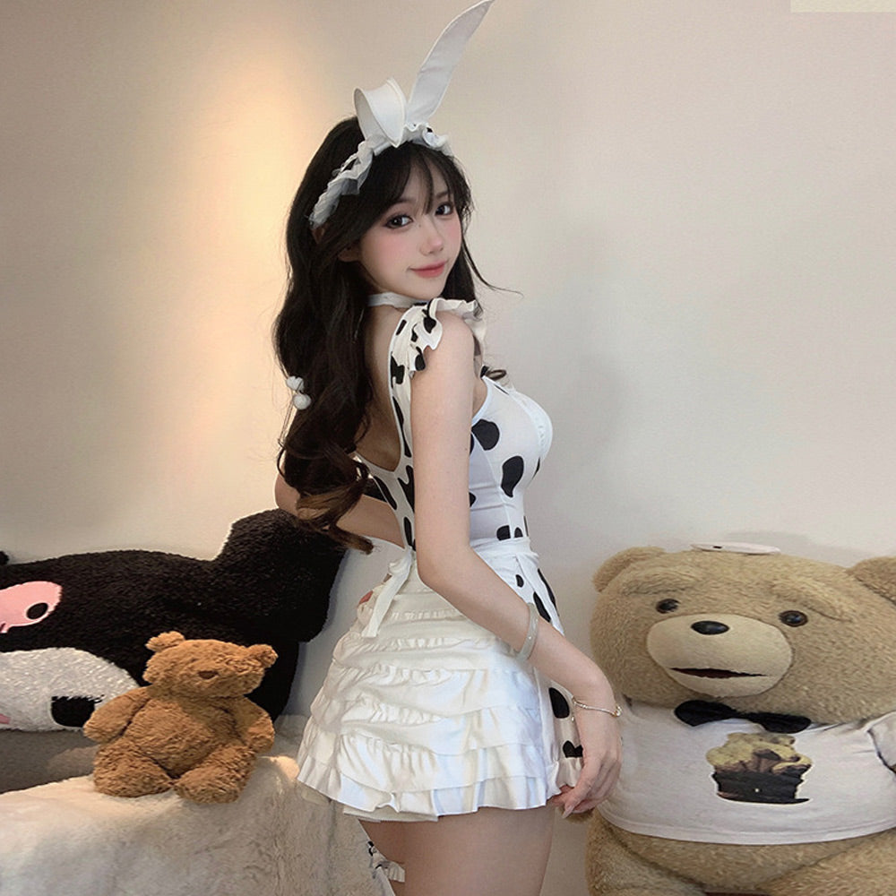 Cute Maid Outfit Sweet Lolita Dress Anime Cow Cosplay Lingerie Outfits