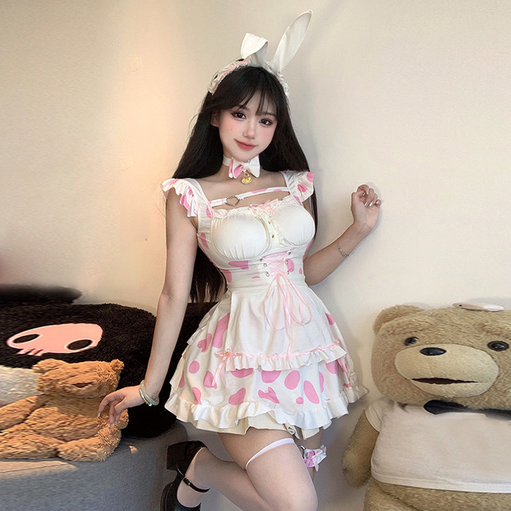 Cute Maid Outfit Sweet Lolita Dress Anime Cow Cosplay Lingerie Outfits