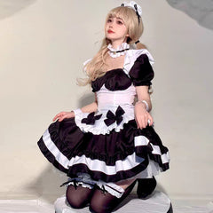 Anime Maid Cosplay Costume Gothic Lolita Outfits 7 Pieces Adult Maid Halloween Uniform