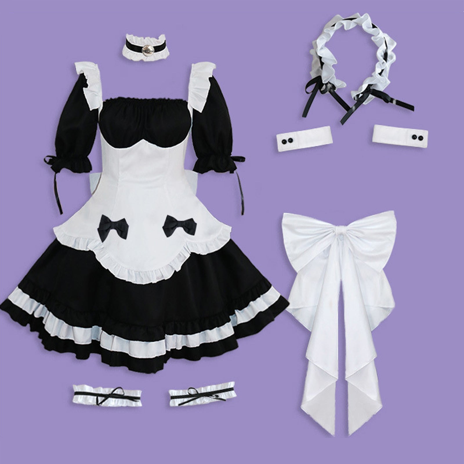 Anime Maid Cosplay Costume Gothic Lolita Outfits 7 Pieces Adult Maid Halloween Uniform