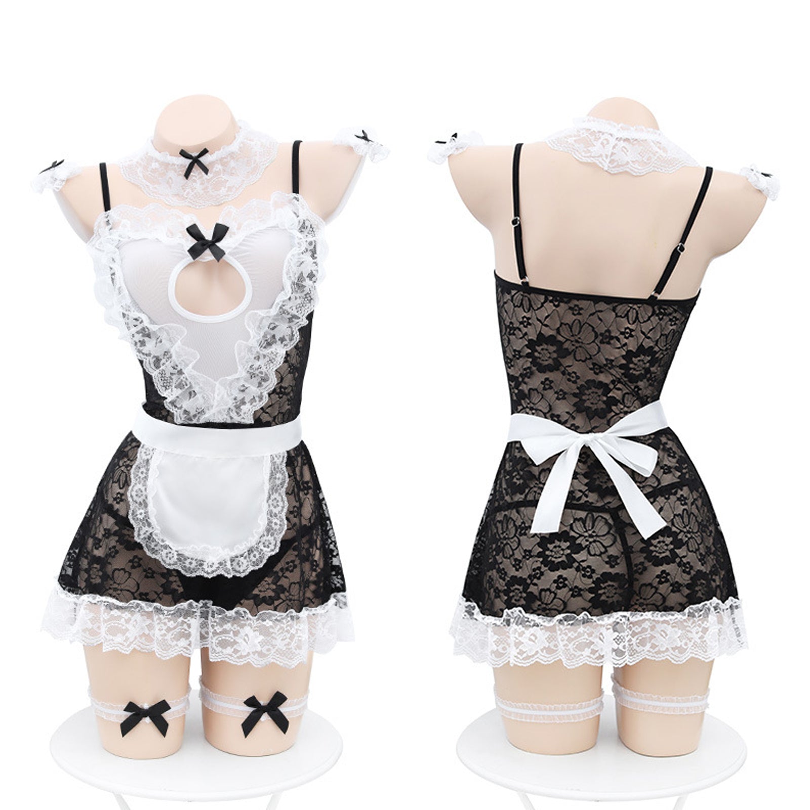 Lace French Maid Lingerie Costume Anime Maid Babydoll Dress Hollow Out Cosplay Lingerie
