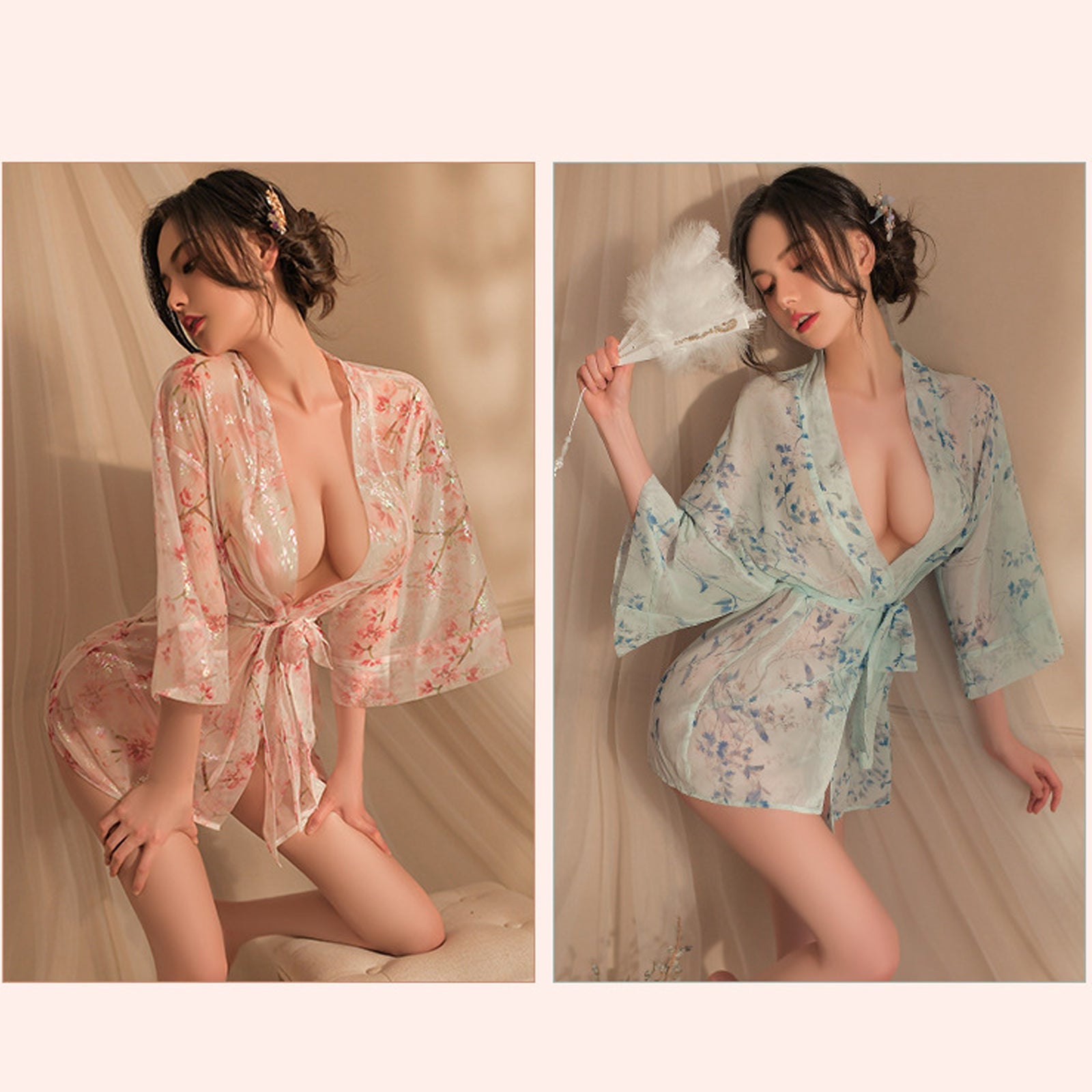 Japanese Kimono Robes Anime Geisha Cosplay Lingerie V Neck Floral Print Dress