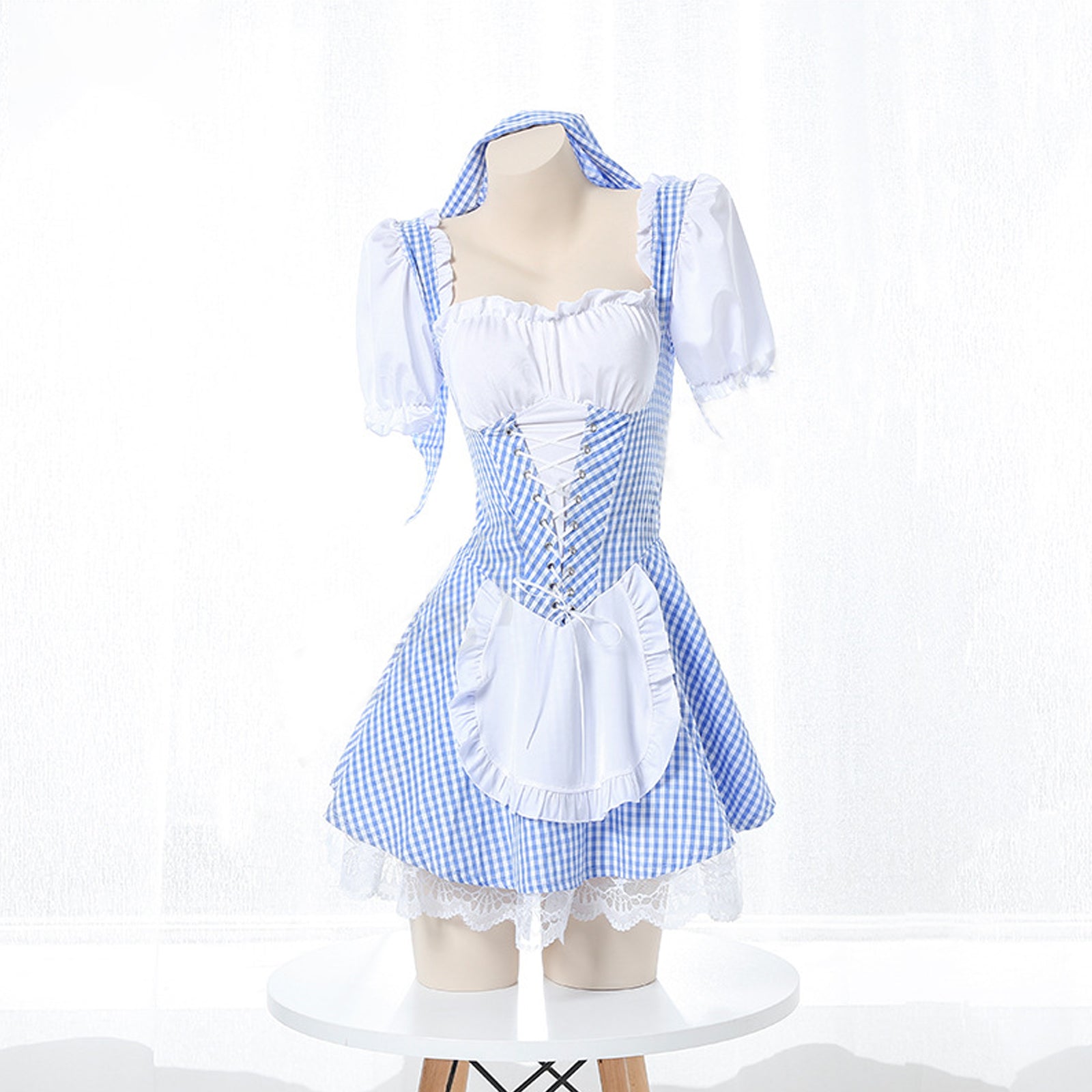 Japanese Maid Costume Anime Cosplay Outfit Adult Plaid Maid Dress