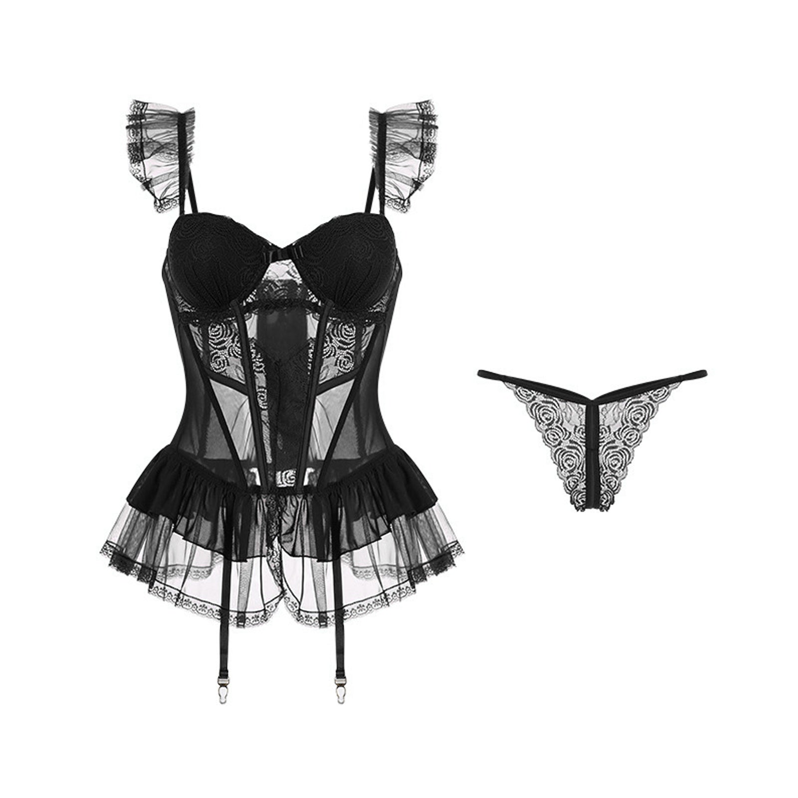 Lace Bustier Lingerie Set Black Gothic Corset Dress Lolita Cosplay Babydoll Dresses
