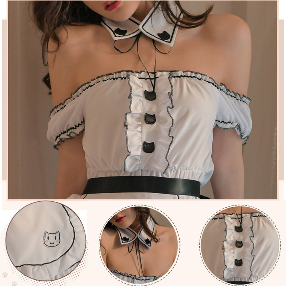 Cat Maid Outfit Cute Maid Cosplay Dress White Off Shoulder Lolita Dress