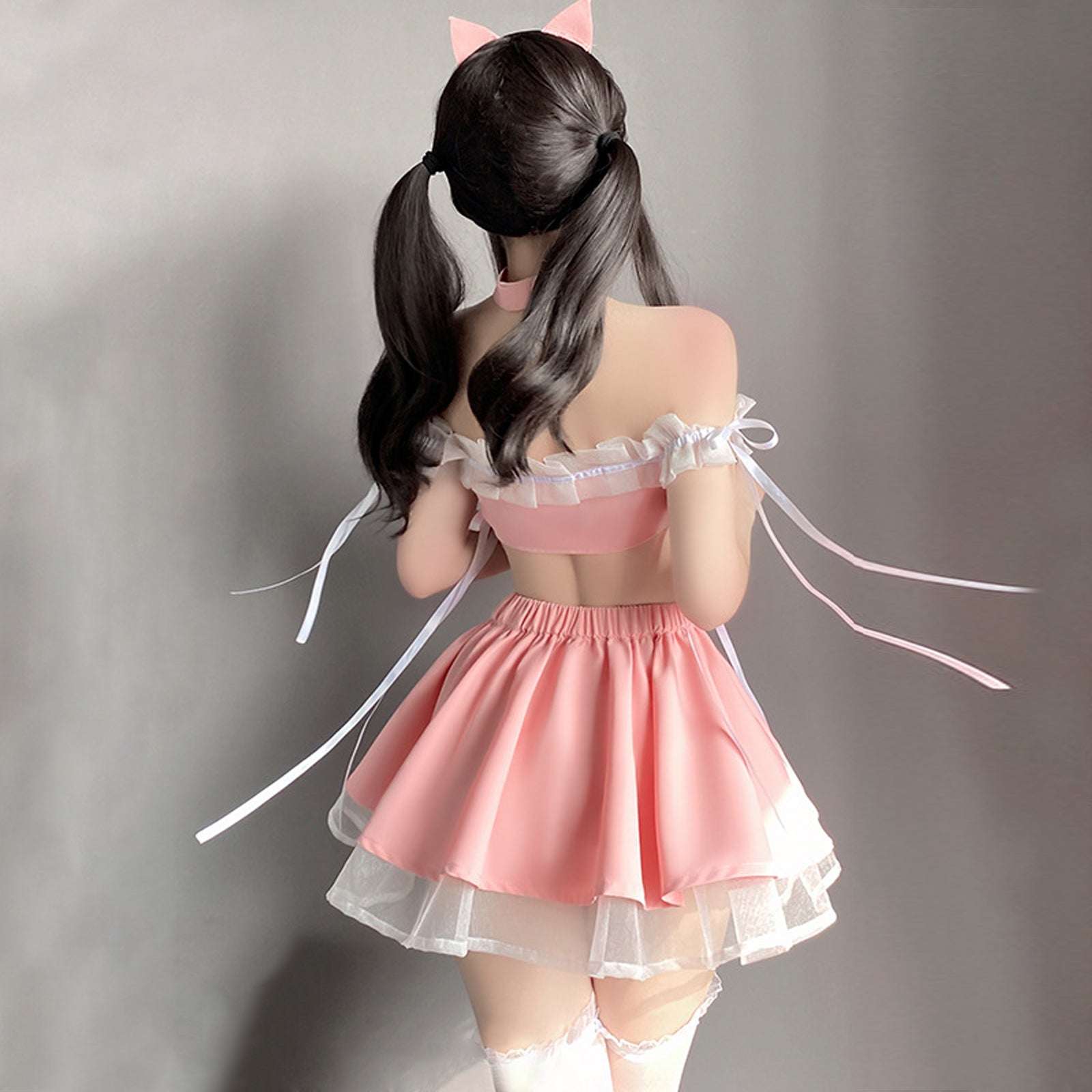 Naughty Cat Girl Lingerie Set Pink Neko Outfit Anime Cosplay Costumes