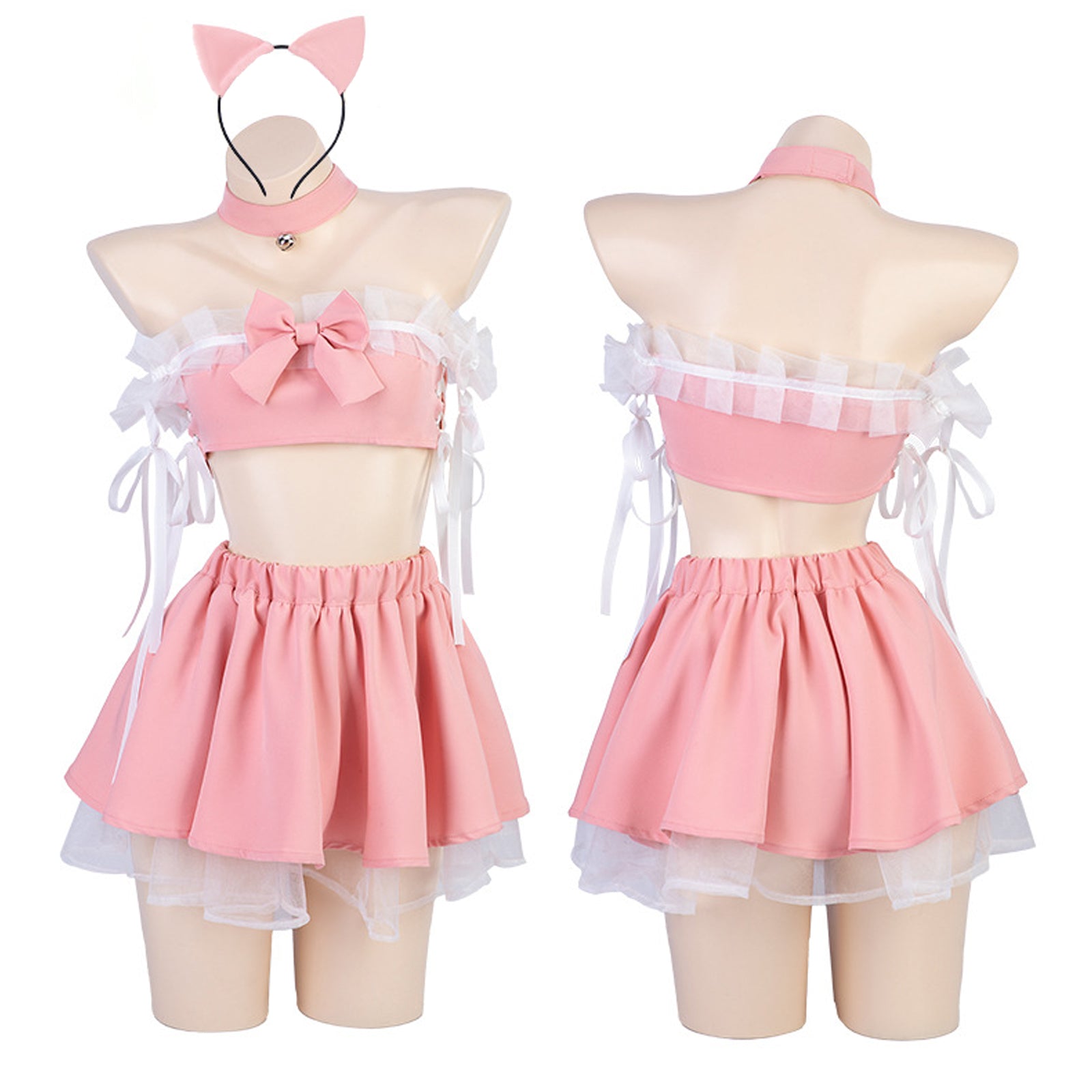 Naughty Cat Girl Lingerie Set Pink Neko Outfit Anime Cosplay Costumes