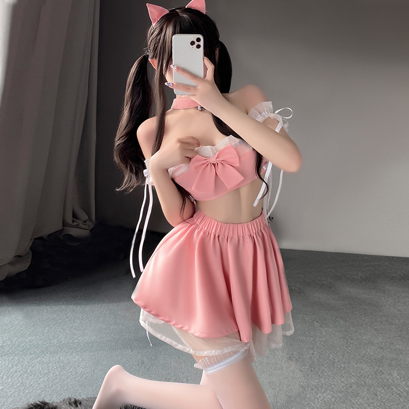 Naughty Cat Girl Lingerie Set Pink Neko Outfit Anime Cosplay Costumes