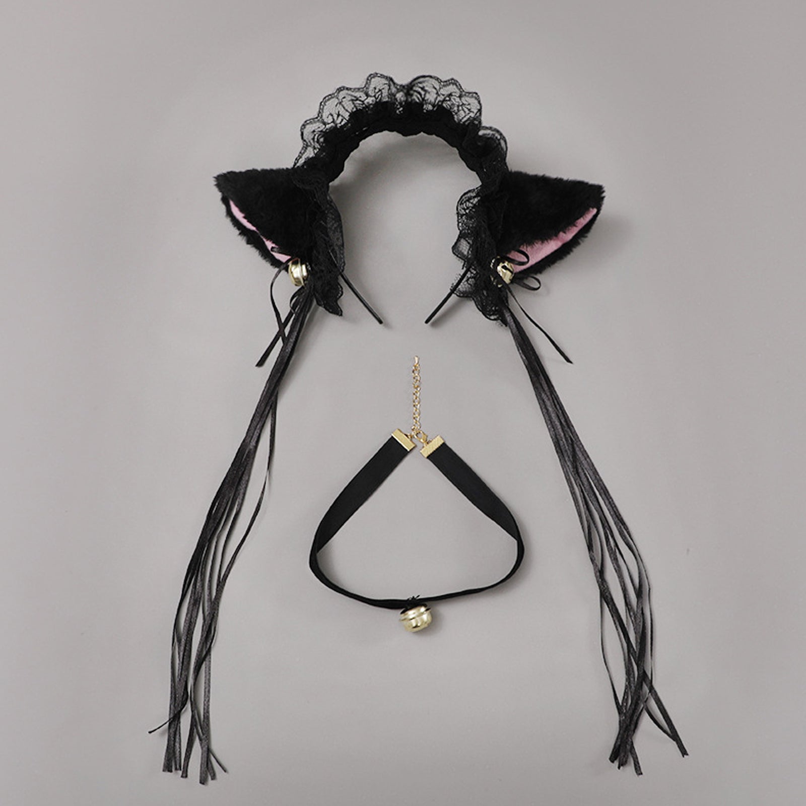 Neko Girl Headband and Choker Lace Cat Ears Headpiece 2 Piece Cat Cosplay Accessories