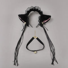 Neko Girl Headband and Choker Lace Cat Ears Headpiece 2 Piece Cat Cosplay Accessories