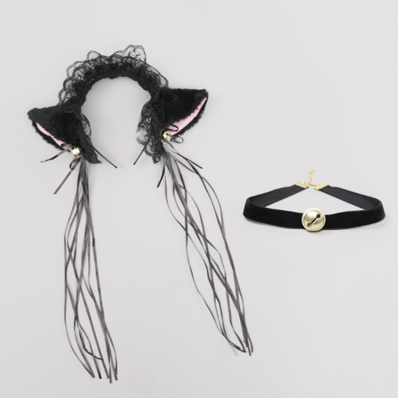 Neko Girl Headband and Choker Lace Cat Ears Headpiece 2 Piece Cat Cosplay Accessories
