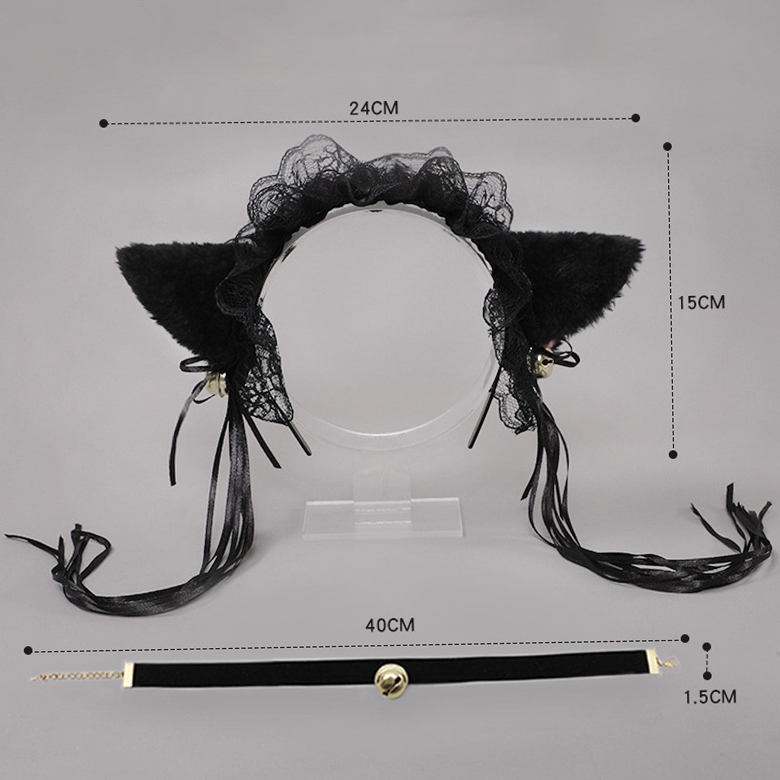 Neko Girl Headband and Choker Lace Cat Ears Headpiece 2 Piece Cat Cosplay Accessories