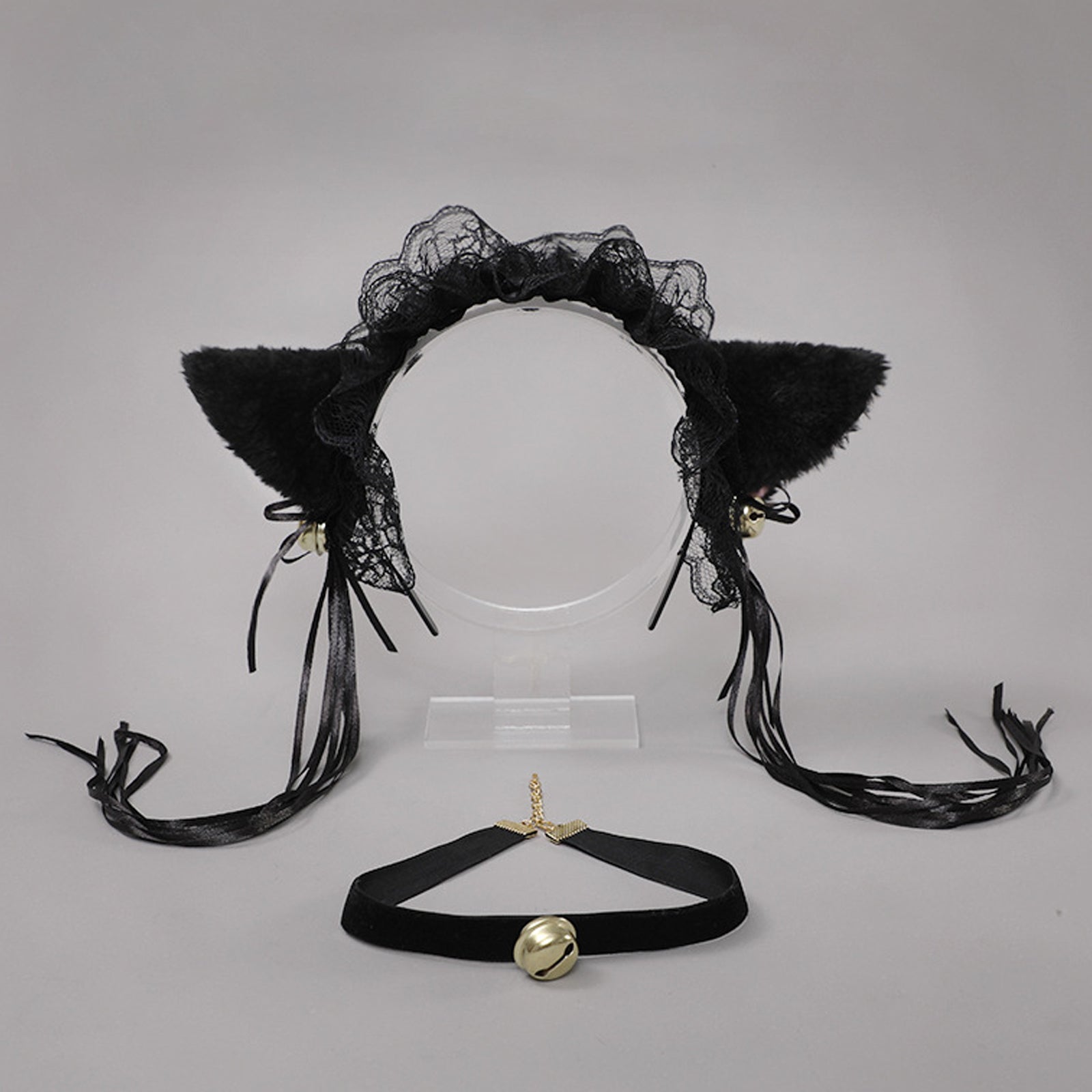 Neko Girl Headband and Choker Lace Cat Ears Headpiece 2 Piece Cat Cosplay Accessories