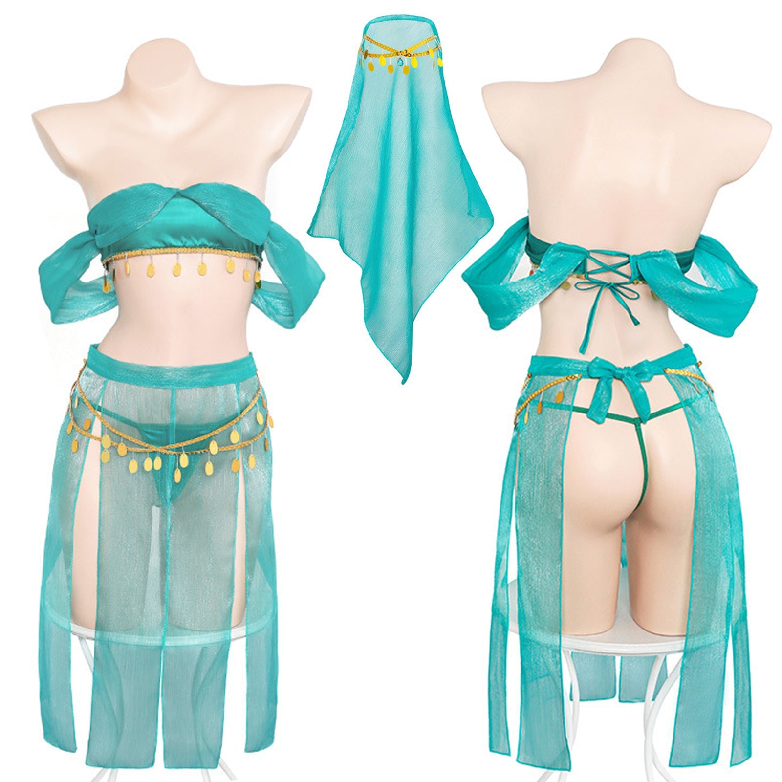 Oasis Princess Costume Arabian Erotic Lingerie Set Off Shoulder Tube Top with Slit Skirt