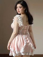 Princess Lingerie Dress Maid Outfit Pink Lolita Ruffled Babydoll Dress