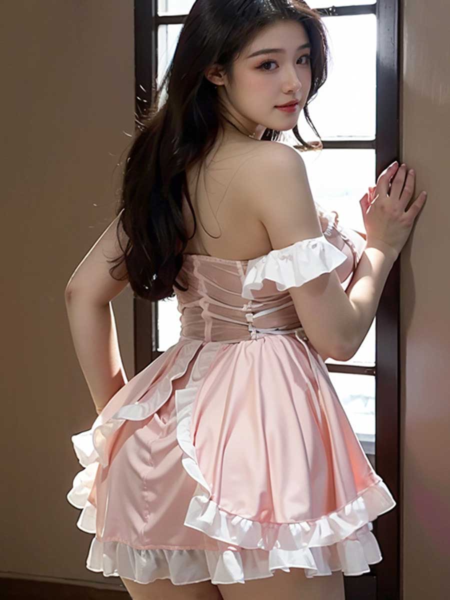 Princess Lingerie Dress Maid Outfit Pink Lolita Ruffled Babydoll Dress