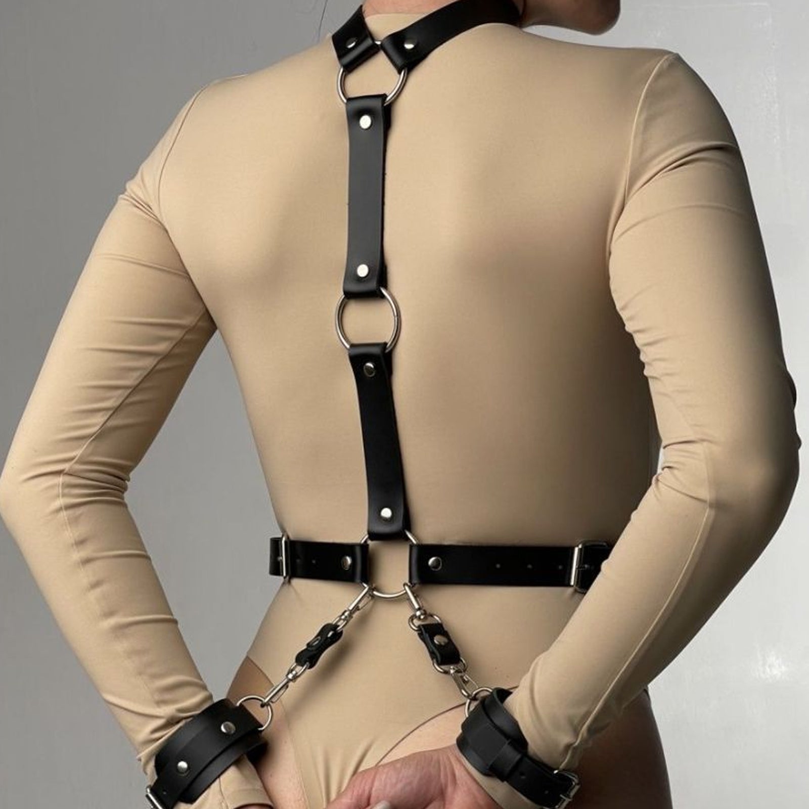 PU Leather Harness Top with Handcuffs