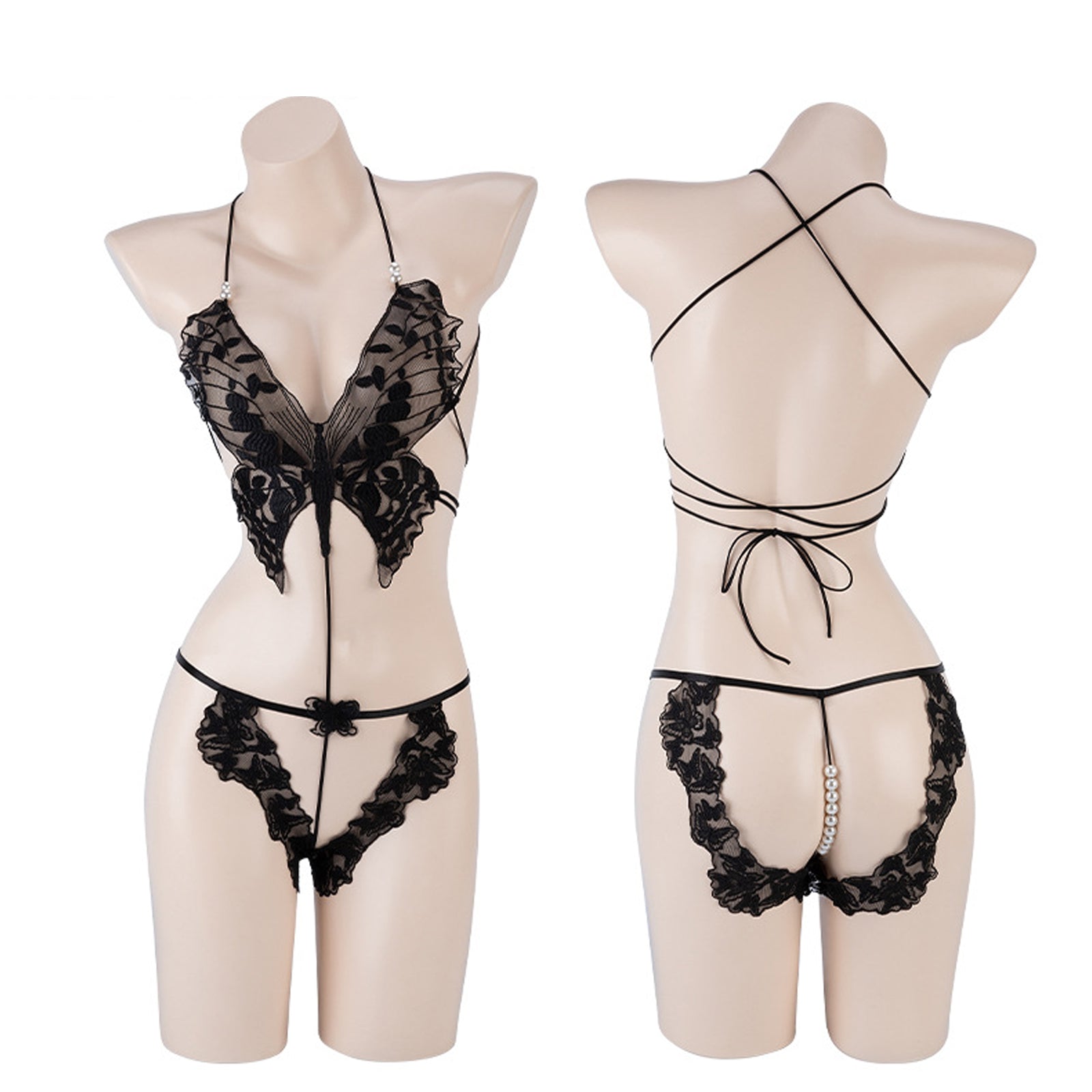 Applique Teddy with Sheer Mesh Robe 2 Piece Crotchless Bodysuit Lingerie Set