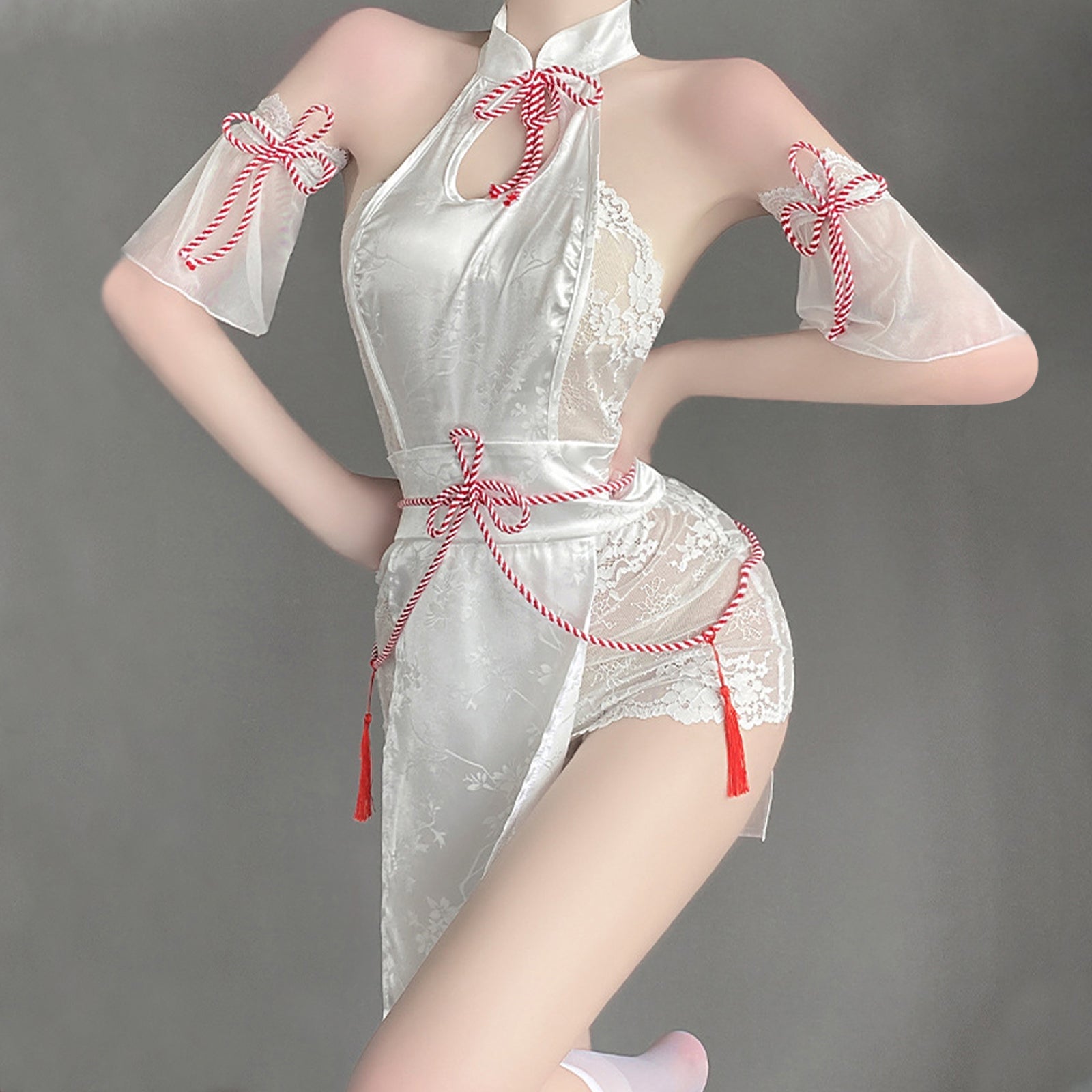 Lace Chinese Style Lingerie Cosplay Costume White Backless Anime Dress