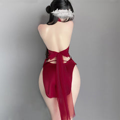 Cosplay Costume Red Chinese Style Lingerie High Slit Appliques Anime Dress